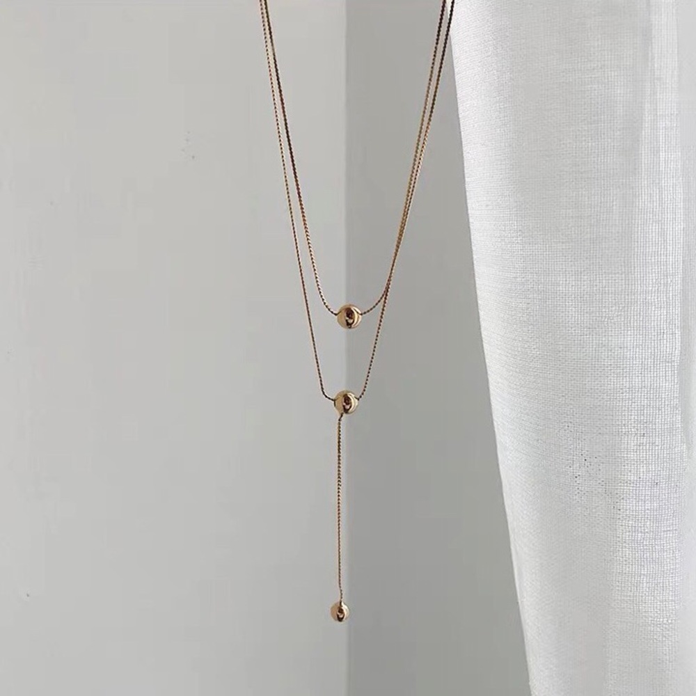 Gold Plated Simple Triple Beads Ball Necklace - Picture 6 of 7
